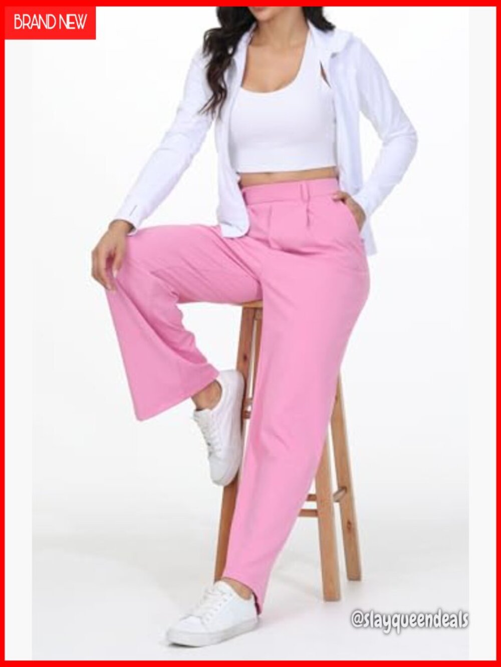 Wide Leg Stretch Sweatpants High Waist Pleated Office Yoga Pants - Picture 6 of 6